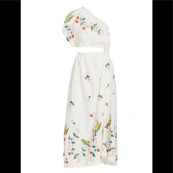FARM RIO Embroidered One Shoulder Cutout Linen Dress - Picture 3 of 4